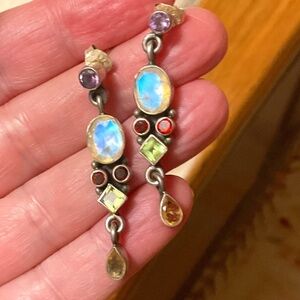 NWOT Sterling Silver 925 Multicolor Semi-Precious Stone Stud Earrings